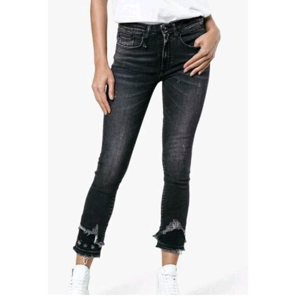 R13 Jenny Midrise Jeans Double Shredded Hem In Orion Black Sz 26 R13W0108-127 (B - Picture 1 of 9